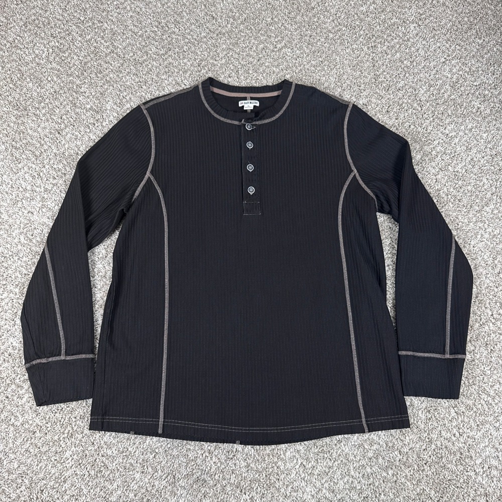 32 Bar Blues Shirt Mens XL Black Henley Contrast Stitch Ribbed Long Sleeve